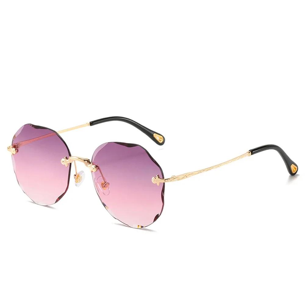 New Stylish Female Male Vintage Fashion Gradient Sun Glasses Round Cut Rimless Sunglasses Women Men Eyeglasses Gif Sunglass