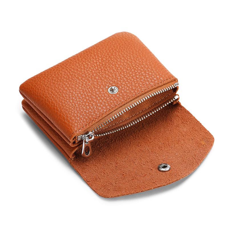 Genuine Leather Double Layer Coin Purse & ID Card Holder with Zipper