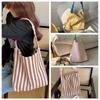 Large Capacity Stripe Canvas Bag Pleated Shoulder Strap Cloth Shoulder Bag Cute Tote Bag  Women