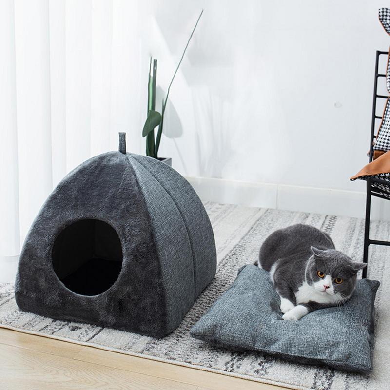 Katzenhäuser für Wohnungskatzen Groß Verdicken Katzen-Hunde-Höhle Gepolstert Warm Katzenhöhlenbett Faltbares Katzenzelt Mit Waschbarer Flauschiger Unterlage Für