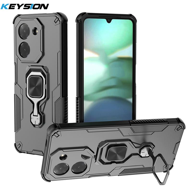 

KEYSION Shockproof Armor Case for Redmi A5 4G Soft Silicone+PC Upright Metal Ring Stand Phone Back Cover for Xiaomi POCO C71 for Redmi A5 чёрный
