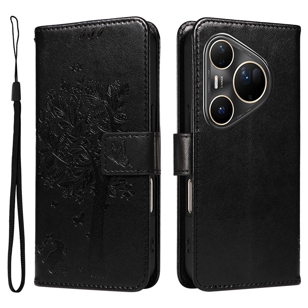 For Huawei Pura 80 Ultra Phone Case with Stand Cat Tree Pattern Leather Wallet Mobile Cover