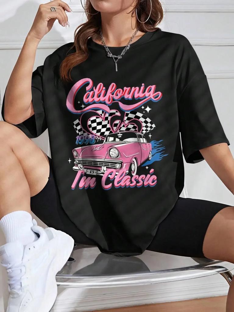 Graphic & Letter Print Crew Neck Unisex T Shirt Women Street Casual T-Shirt Hip Hop Clothing  Plus Size Short Sleeve