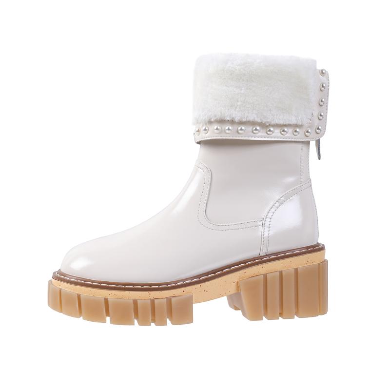 Size 34-42 Genuine Leather Boots Women Thick Fur Warm Buckle Winter Boots Platform Ankle Boots for Women Shoes Platform Shoes