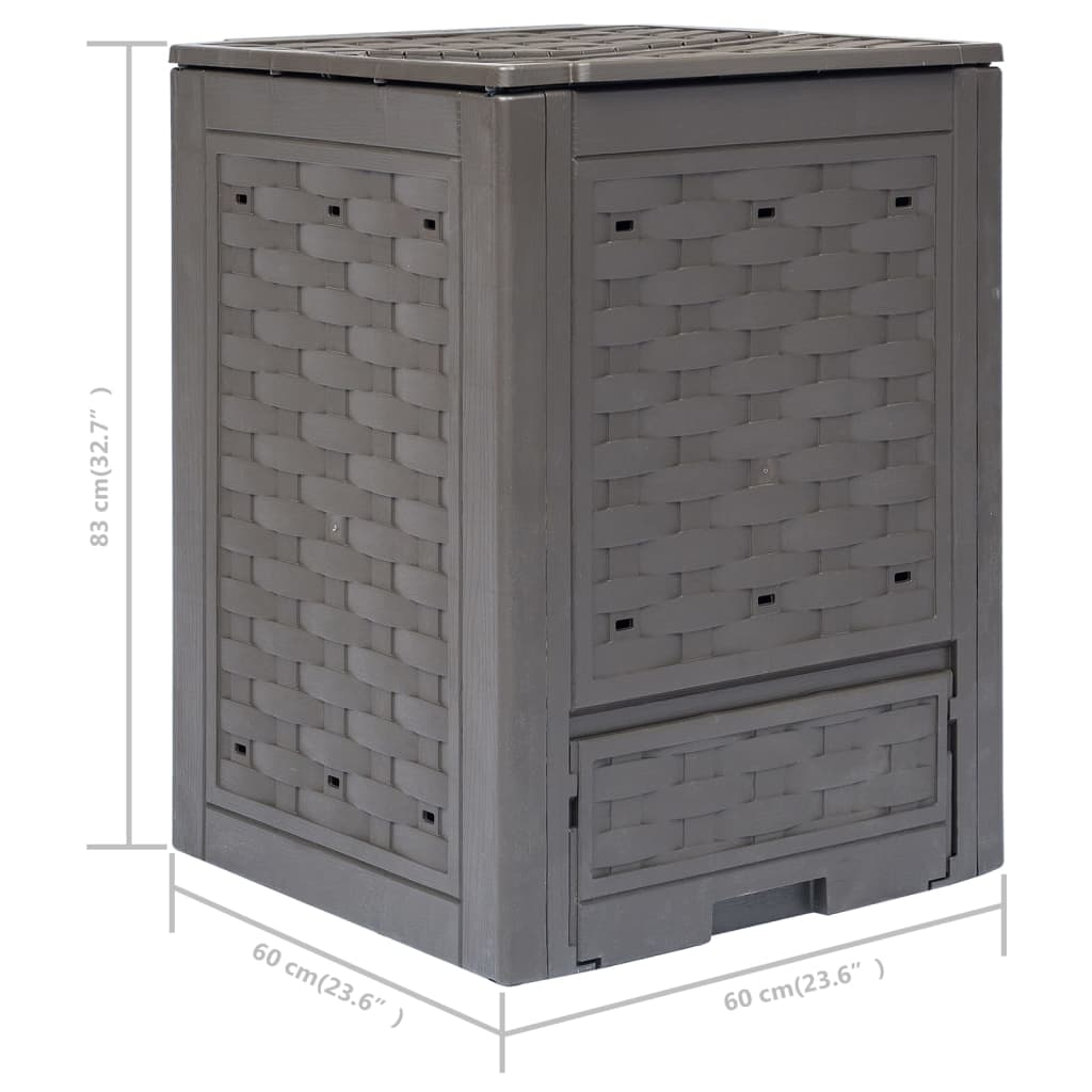 Garden Composter Set 3 Pieces Brown 60 x 60 x 83 cm 900 L Total Capacity Plastic with Rattan Finish