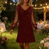 Women's Sparkly Mesh Long Sleeve Mini Dress Glitter V Neck Banquet Cocktail Party Dress Going Out Club Night Outfits