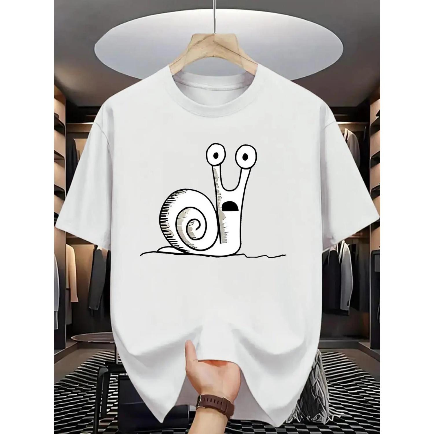 Mens Printed 100 Cotton Tshirt Highquality Fun Snail Pattern Shortsleeved Breathable Versatile Tshirt S чёрный