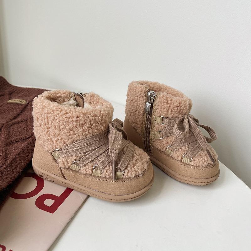 Girls' Cotton Boots Winter New Baby Girls' Short Boots Lamb Fur Soft Soled Toddler Shoes