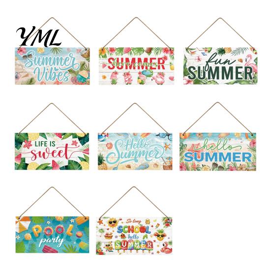Beach House Wall Sign Summer Wooden Hanging Sign, Theme Welcome Front Door Decor with Themed Gifts Rope, Colorful Hanger for Seasonal Farmhouse Floral