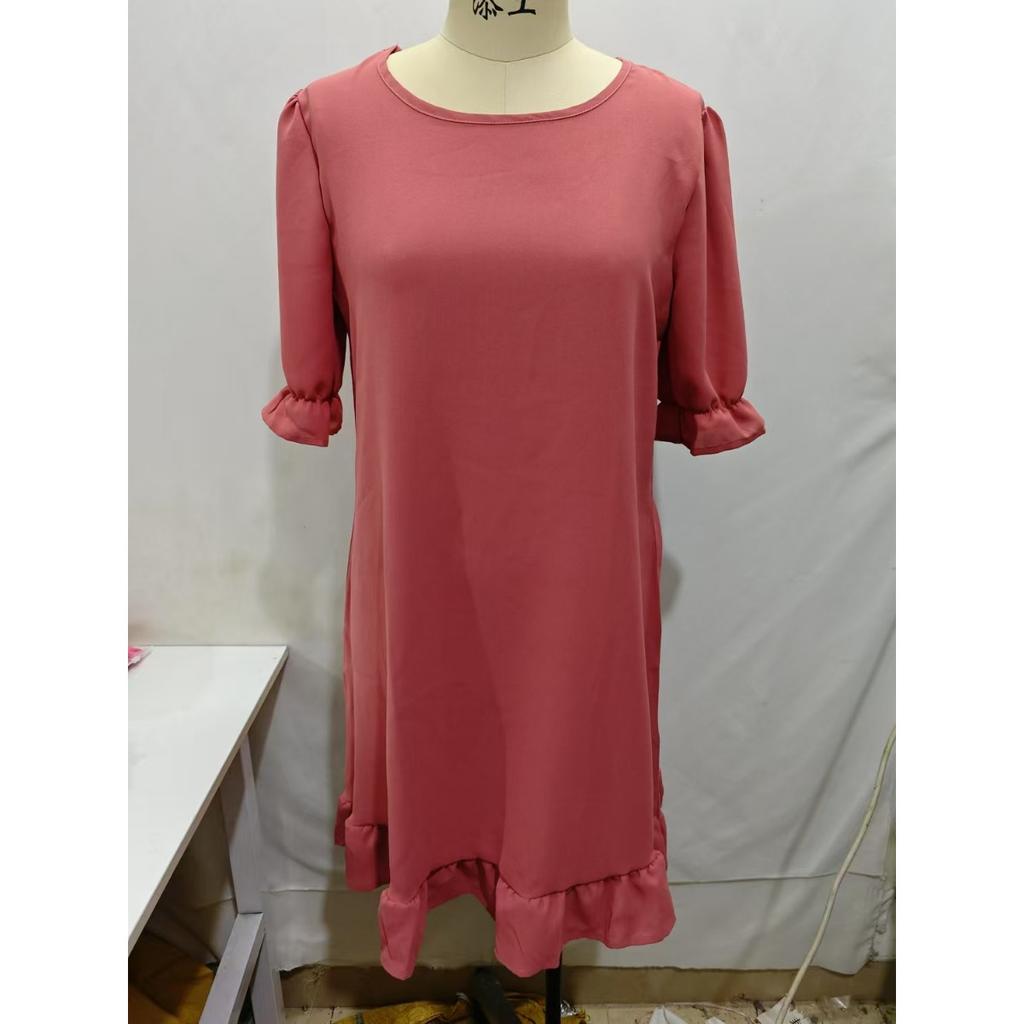 Spring Summer Women's Vintage Cotton Linen Dress, European American Style Solid Color Round Neck Half Sleeve Loose Flowy Midi Dress for Casual