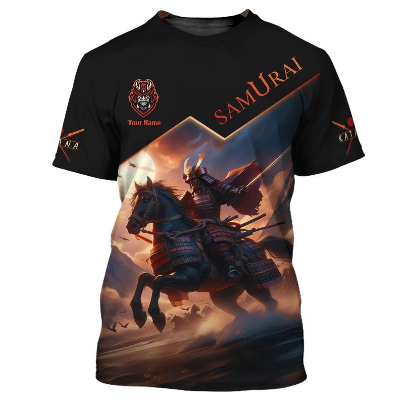 Custom Name Japan Samurai Graphic Tshirt For Men 3D Full Print Short Sleeve Samurai Tee Shirts Tops Gift For Samurai Lovers XXS