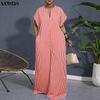 VONDA Summer Women V Neck Long Sleeve Striped Thin Casual Long Wide Leg Jumpsuit Rompers For Tall