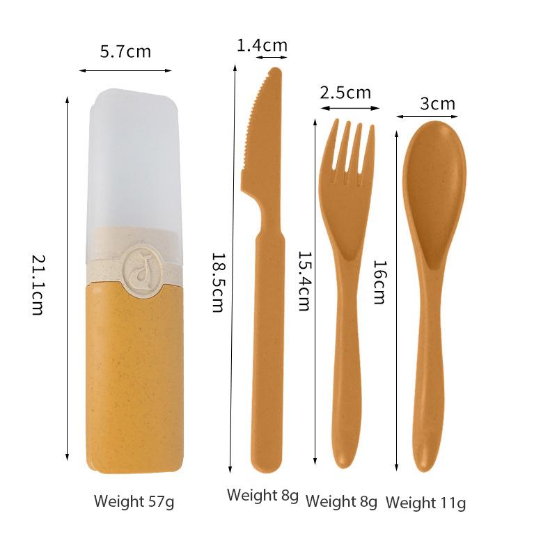 Set de tacâmuri de 4 buc. Vesele portabile, lingură reutilizabilă, cuțit, bețișoare, furculiță, picnic de călătorie cu cutie de transport pentru biroul studenților