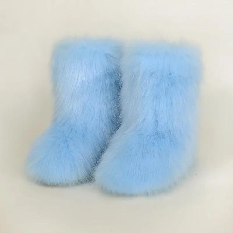 Fashion 2024 New Comfortable Imitation Raccoon Fur Snow Boots with Midsole for Women's Winter Warmth and Comfort, Hairy Women's Boots
