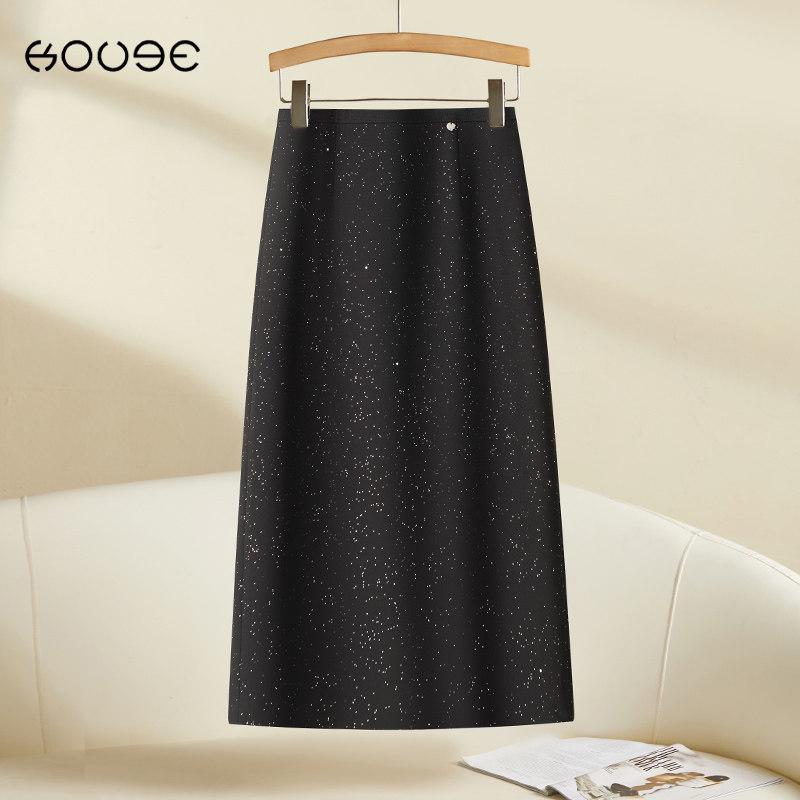 Luxe Black Sequin Midi Skirt - 2026 Spring Collection: Elegant, Slimming, Versatile, Hip-Hugging Straight Cut for Women
