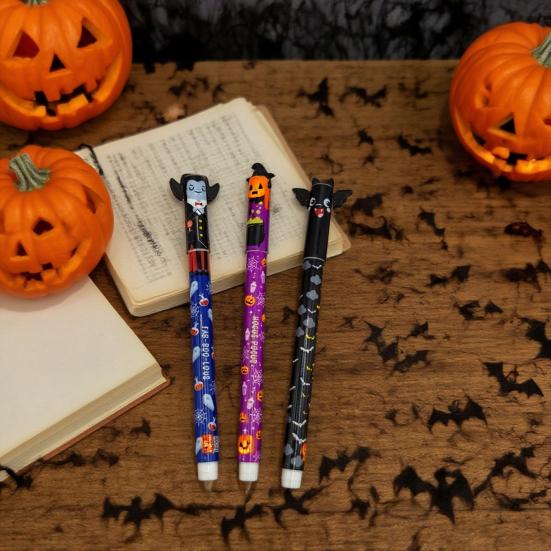 Halloween Erasable Gel Pens 0.7mm Witch Bat Themed Pens with Built-In Erasers School Office Supplies for Students