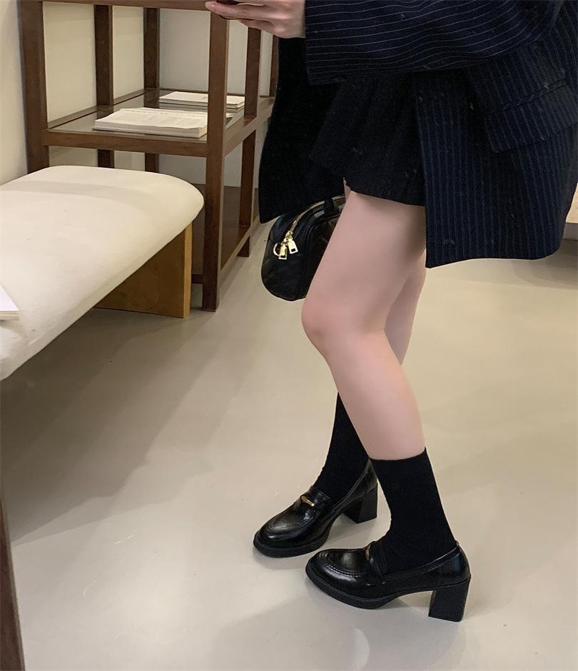 2025 new temperament thick heel loafers women's high heels one pedal versatile single shoes