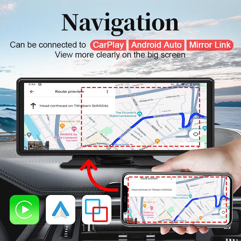 Hippcron 9.3” Portable CarPlay Android Auto Car Radio Multimedia Video Player Touch Screen Rearview Camera