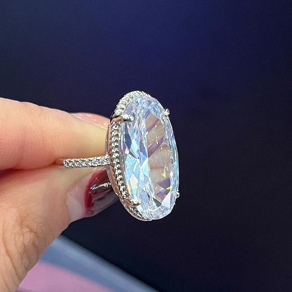 New Luxury Big Oval Cubic Zirconia Crystal Rings Women Wedding Accessories High-quality Silver Engagement Bands Jewelry