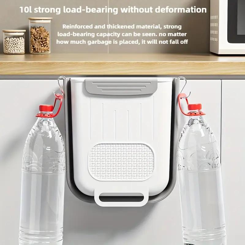 Papelera de cocina plegable de pared, ahorra espacio en la puerta del armario, capacidad de 10 l, diseño sin curvas.