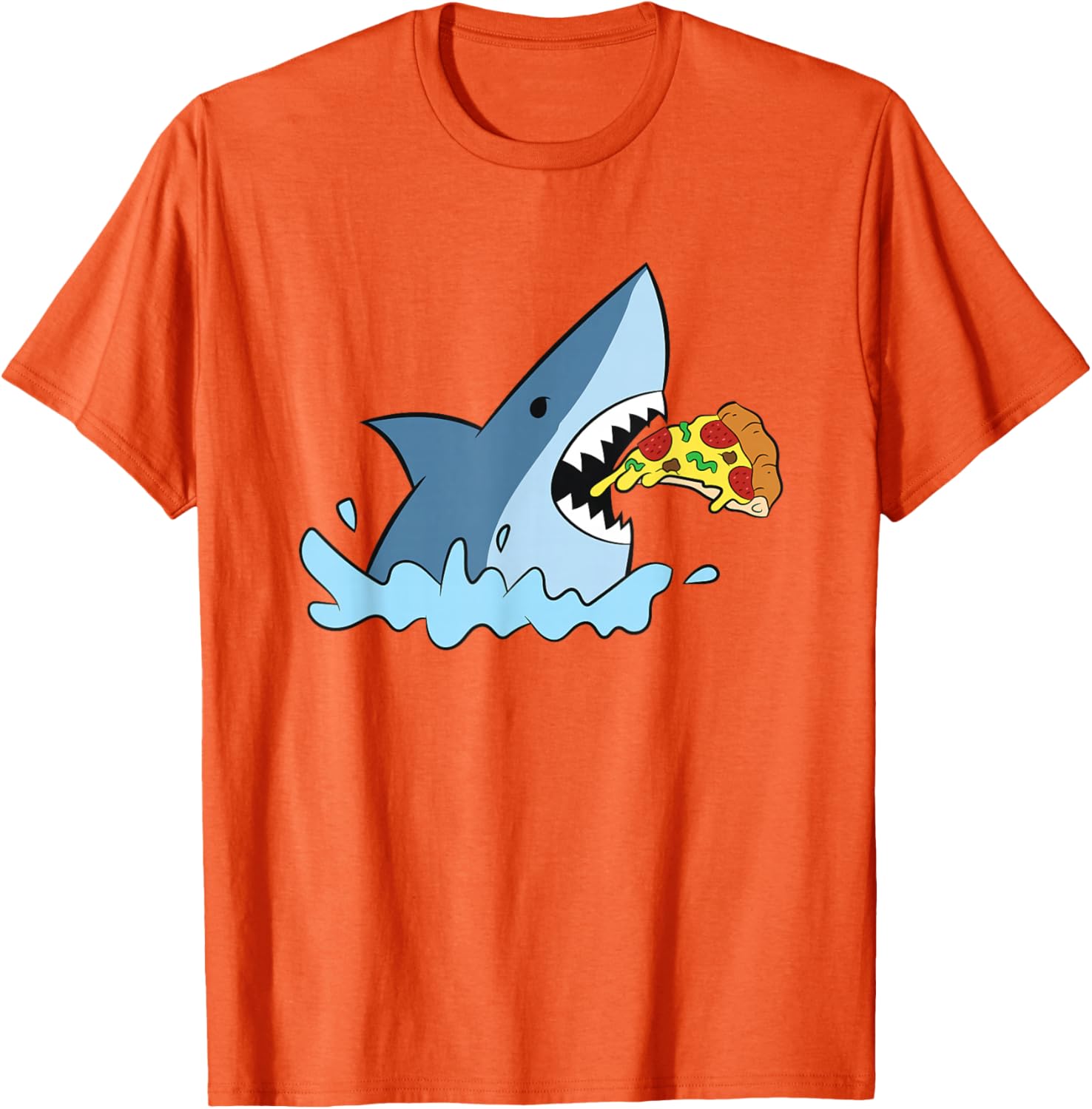 

Shark Eating Pizza Funny Cartoon Graphic Tee Casual Cotton T-Shirt for Men Trip 4XL