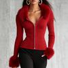 Cardigan lavorato a maglia da donna con zip e colletto a scialle per autunno e inverno