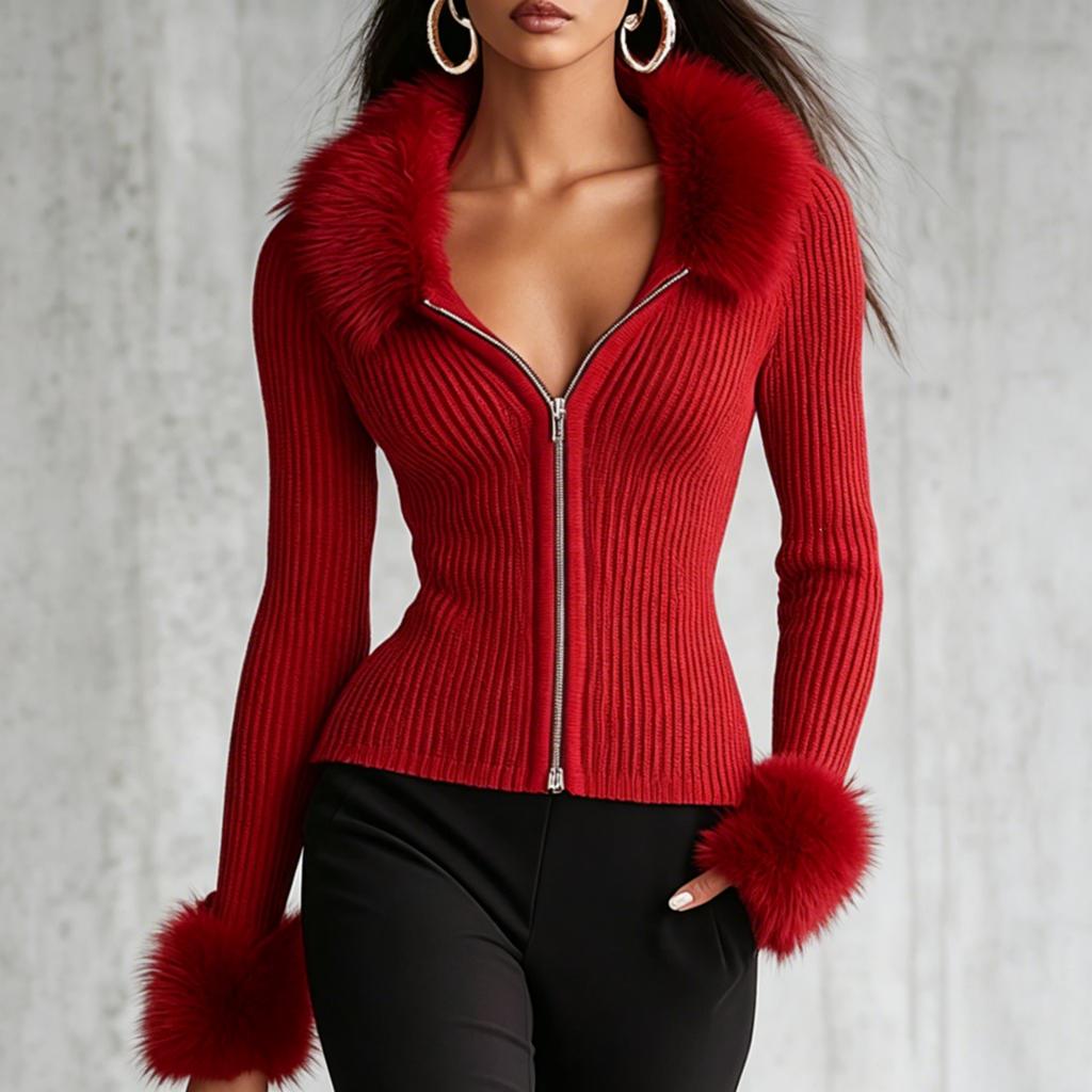 Cardigan lavorato a maglia da donna con zip e colletto a scialle per autunno e inverno