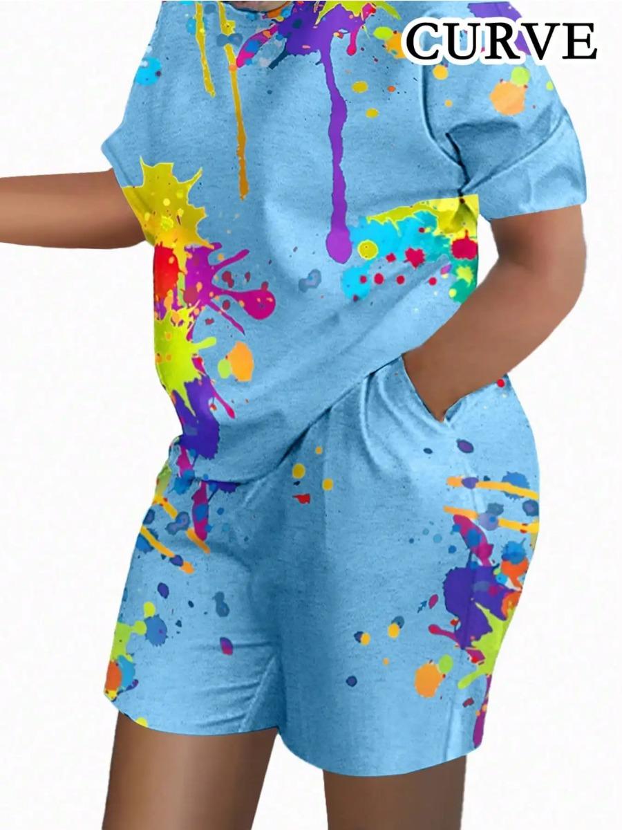 

Летние красочные принты женские комплекты из двух частей повседневные футболки с коротким рукавом и круглым вырезом и шорты домашняя одежда шорты с коротким рукавом из двух частей 6XL