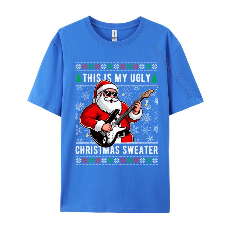 Santa Loves Guitar This Is My Ugly Sweater Christmas Music T Shirts Anime Comic Novelty Tshirts Boy Youth Tees