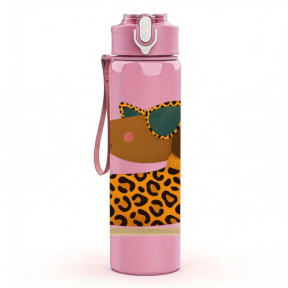 1PC Leopard Print Dachshund Dog 750ml Color Plastic Sports Water Bottle Leakproof Flip Straw Lid Suitable for Sports Office Home Use