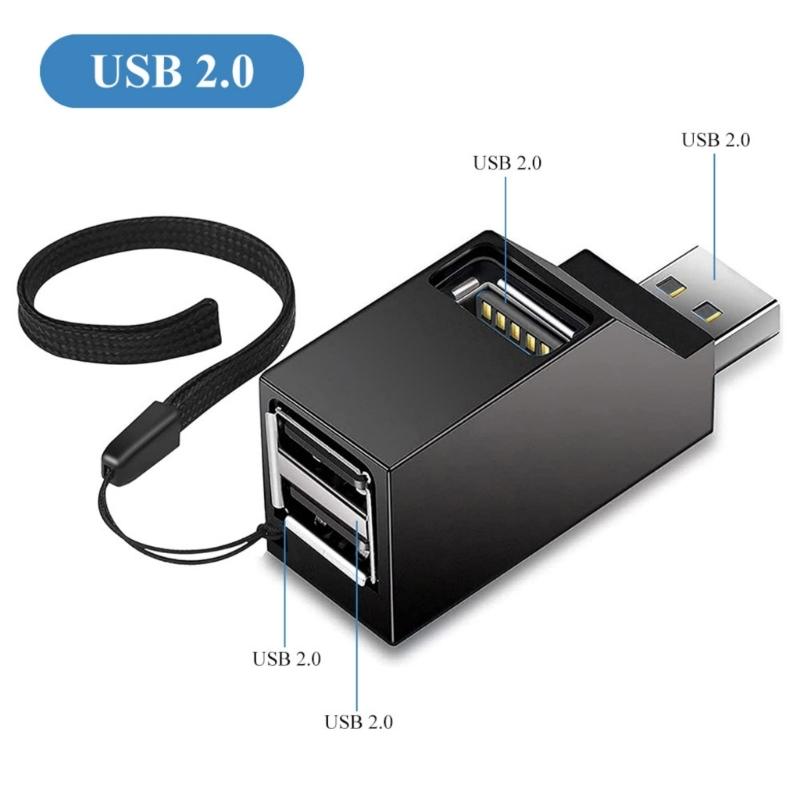 Portable USB Splitter 3 Port USB2.0 Hubs Adapter for Laptop Car Tablet Air and More