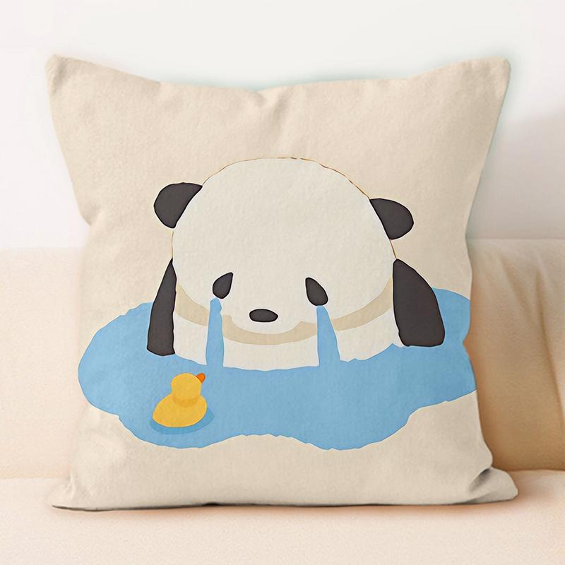 "Cute Panda Riding Rubber Duck Throw Pillow Cover"