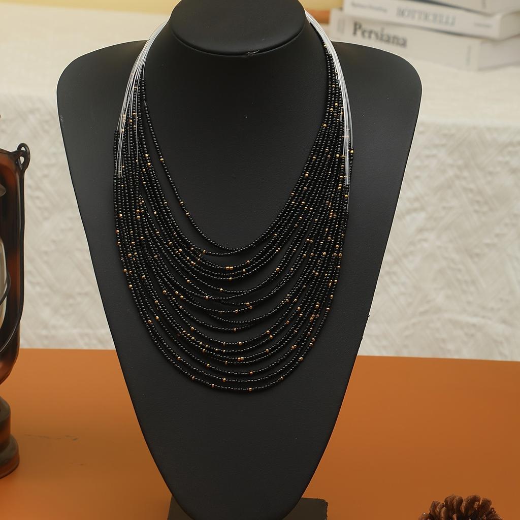 Retro Ethnic Style Rice Bead Necklace Bohemian Multi-layer Beaded Sweater Chain