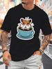 Cute Hamster In Coffee Cup Unisexs Crew Neck T Shirt Cartoon Pet Animal Coffee Lover Graphic Short Sleeve Casual Street Tops