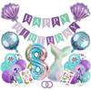 Fashionable Mermaid-themed Children's First Birthday Party Decoration Mermaid-printed Latex Banner Sticker Set