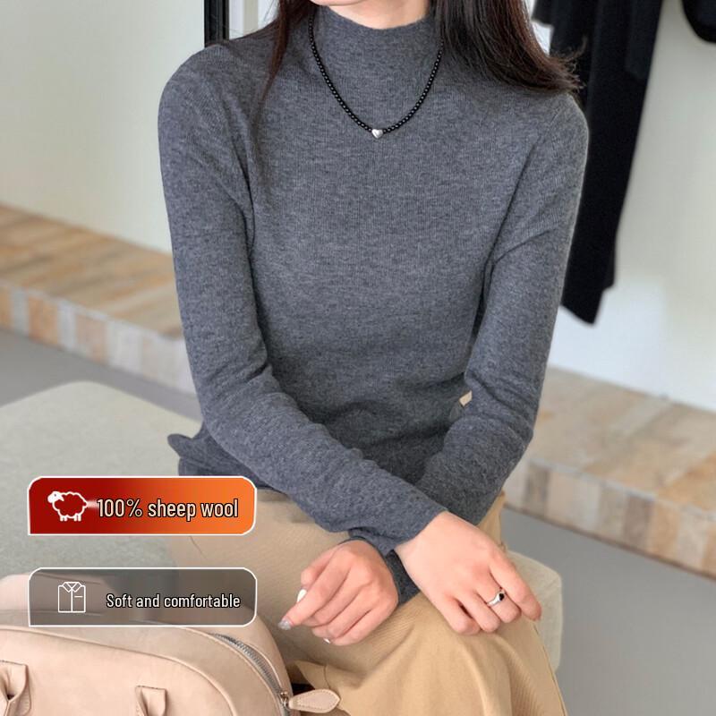 Zhichu Women's Pure Wool Mock Neck Knit Sweater