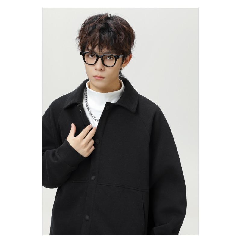Mens Loose Turn Down Collar Raglan Sleeve Casual Short Jacket Outerwear