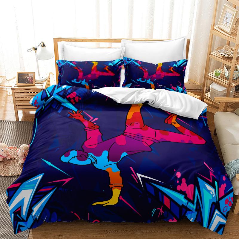 Home Bedding Dynamic Hip-hop Quilt Cover Queen King Full-size Twin Bed Boy Hip-hop Printing Adult Children's Quilt Cover and Pillow Cover Bedding