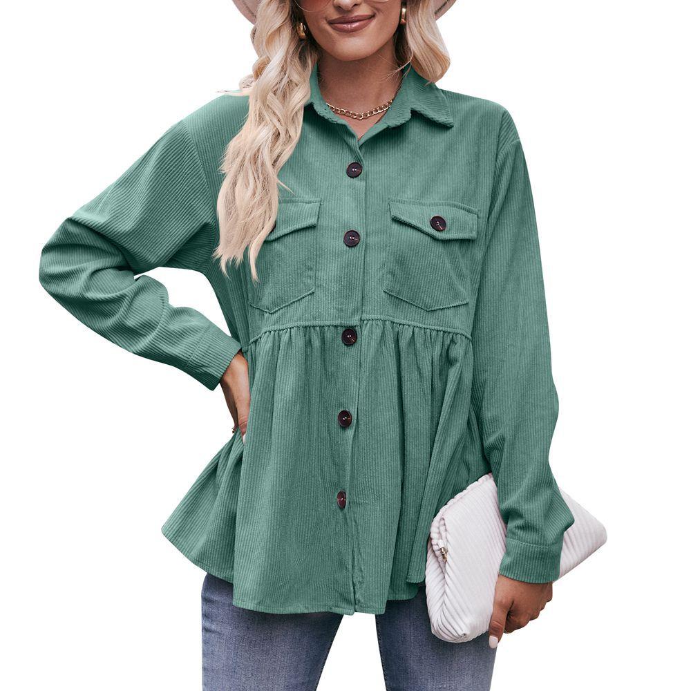 Spring and Autumn Women's Shirts Long Sleeve Tops Casual Corduroy Shirt