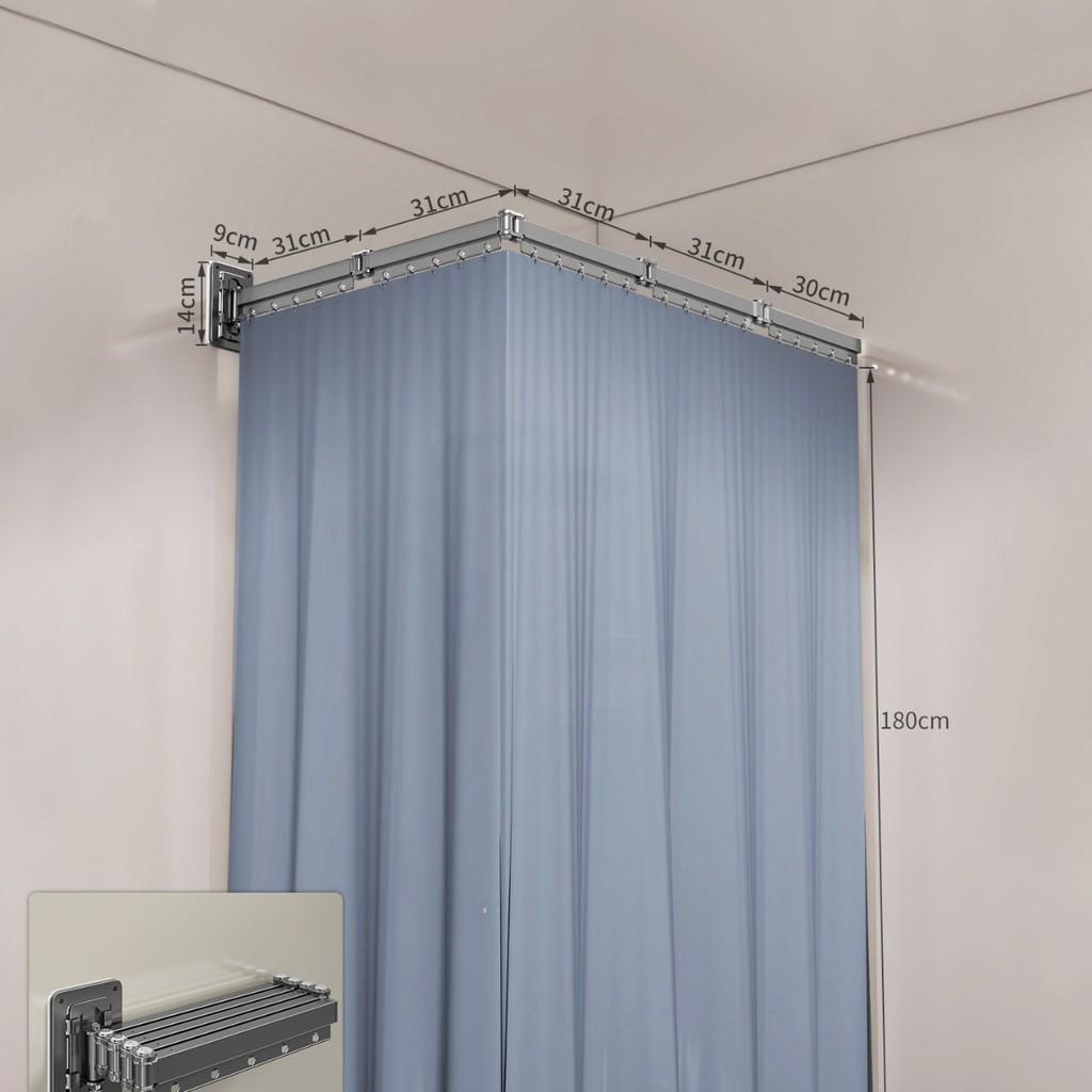 Folding Bathroom Divider No-Drill Waterproof Wet-Dry Separation Shower Curtain Alloy Track Shower Partition Supplies