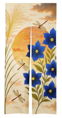 Noren 180cm with a Bellflower and Flower Japanese Long Japanese Tension Room Dressing Privacy Screen Next.design Curtain, Tall, Design, Summer/Autumn,