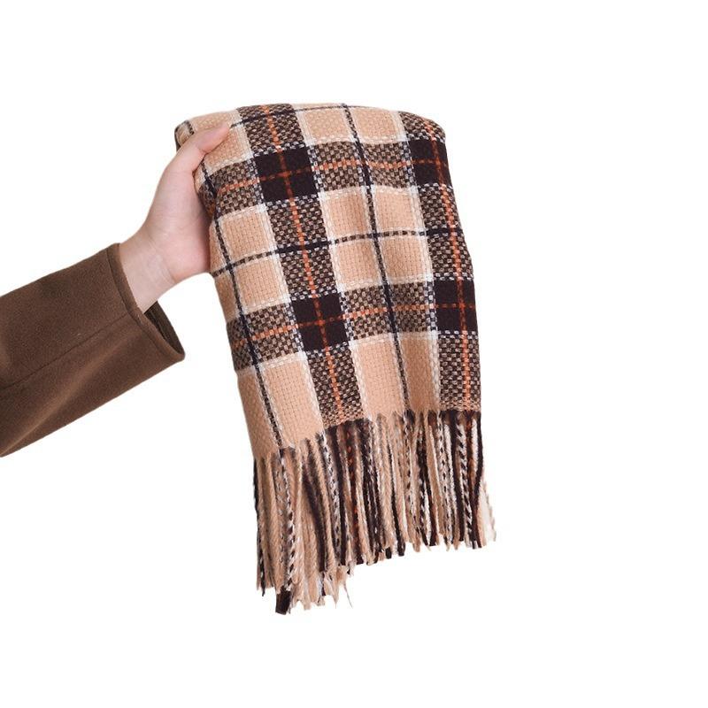 2026 New Woven Field Grid Scarf Imitation Cashmere Fringed Shawl Autumn and Winter Advanced Sense Thickened Scarf