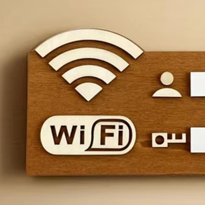 Wooden WiFi Password Sign Board - Reusable Handwritten WiFi Notice, Wall-Mounted Sign for Cafe Restaurant Hotel Shop Decor