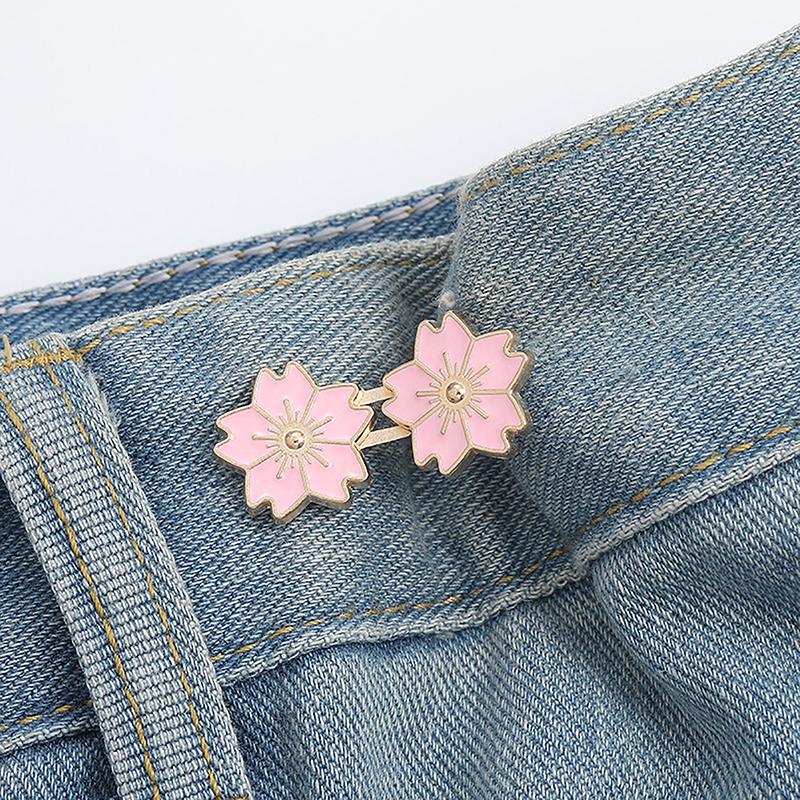 Colorful Sakura Adjustable Tightener Waist Buckle For Jeans Flower Shaped Button Adjuster For Pants And Skirts Waist