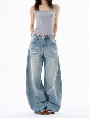 Women's High-Waisted Wide-Leg Light Ripped Jeans for Autumn and Summer with Designer Pockets