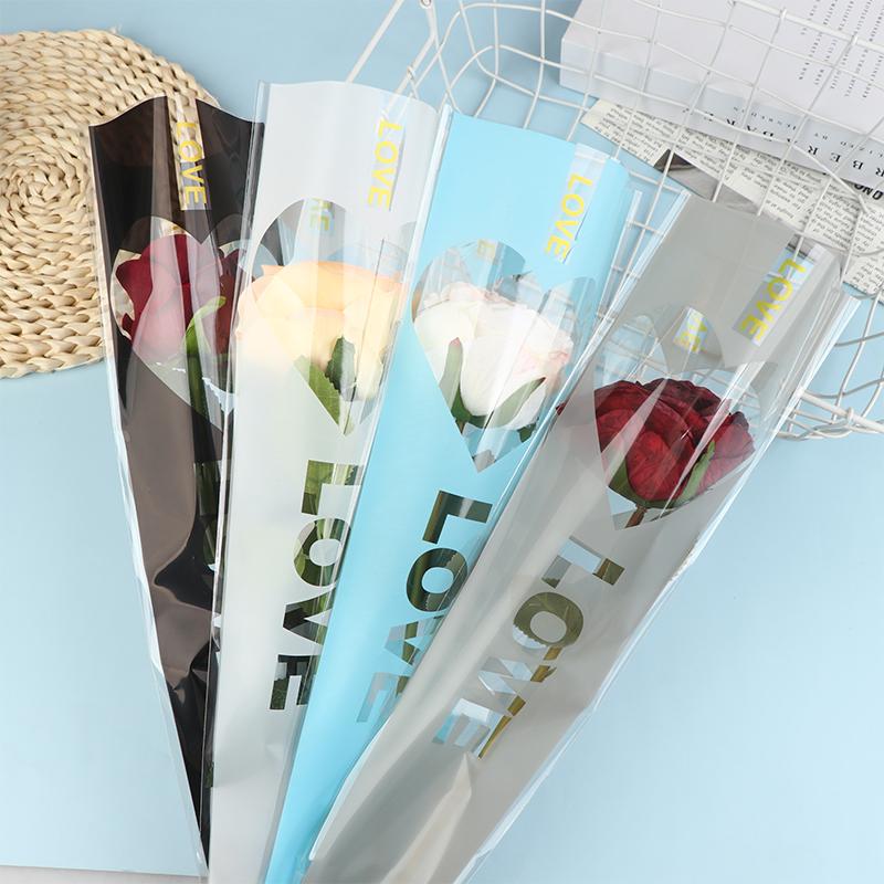 20/50Pcs Plastic Single Rose Sleeve Flower Package Bouquet Package Valentine's Day With Clear Flower Packaging Bag Party Decor
