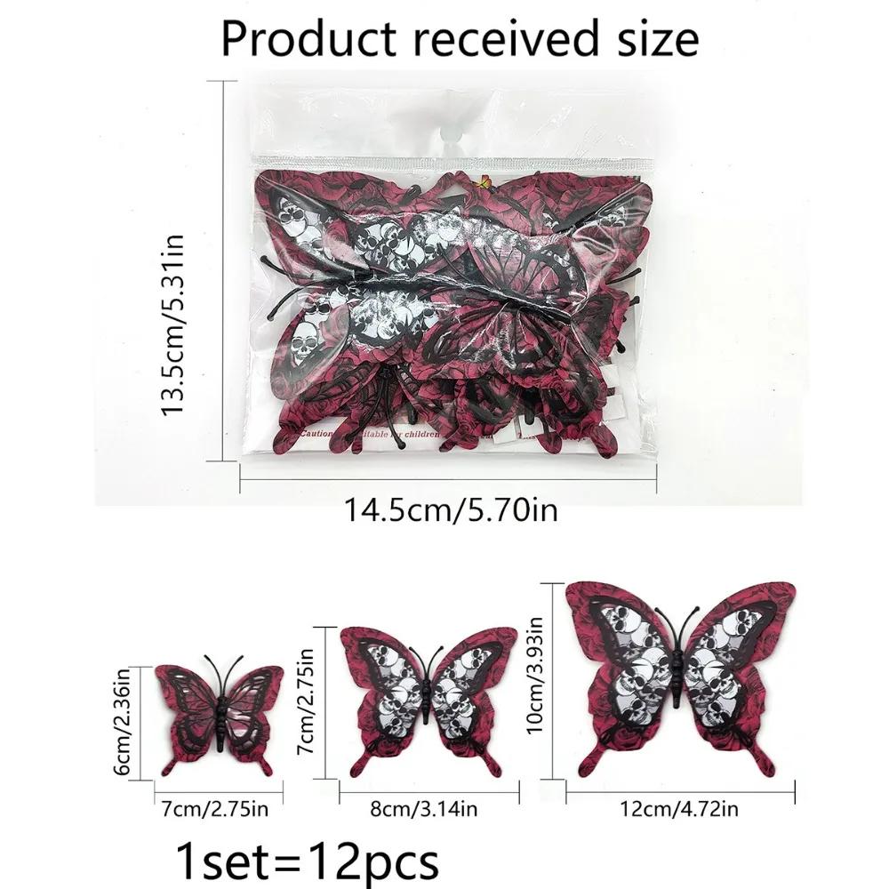 Double-layer Skull Rose Halloween 3D Butterfly decoration,3D Stickers for Living Room and Bedroom decoration,A Set of 12