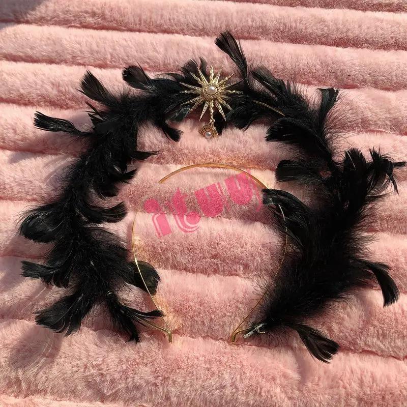 Handmade Halo Crown Headpiece Lolita Goddess KC Gothic White Angel Feather Wings Halo Crystal Crown Headband Hair Accessories
