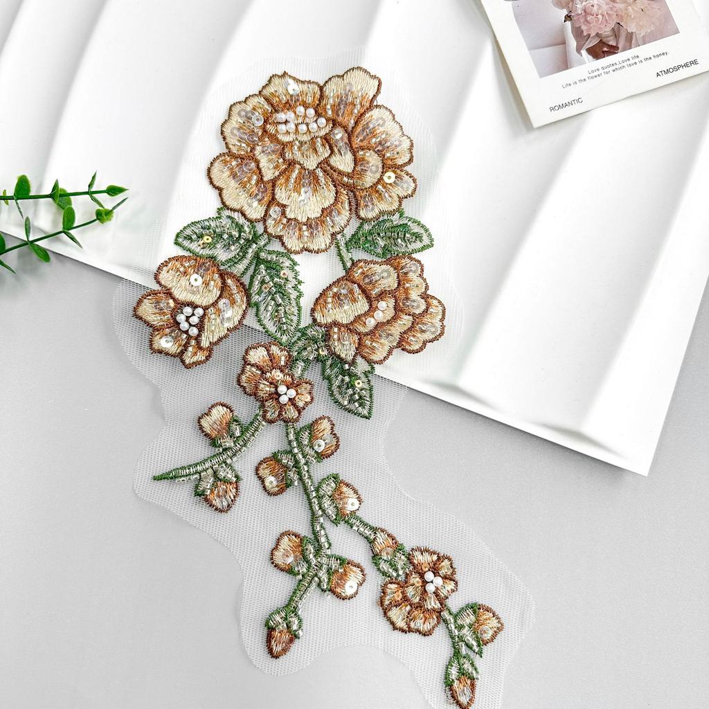 Color Embroidery Beads Three-Dimensional Flower Applique Decorative Cheongsam Dress Top Accessories Cloth Stickers Accessories