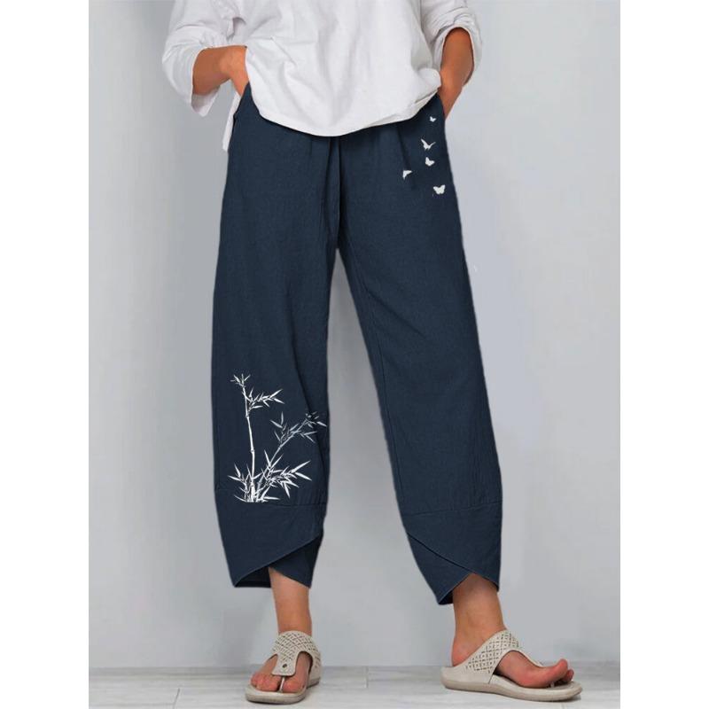 Spring Summer Elastic Waist Cotton Linen Loose Casual Pants for Women's Home Wear